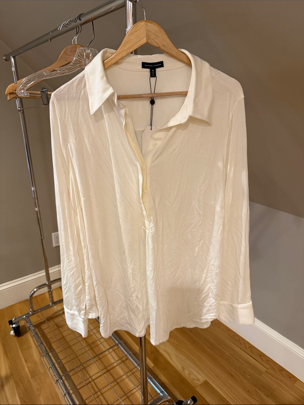 Universal Standard Ivory Long-Sleeve Button Front Blouse